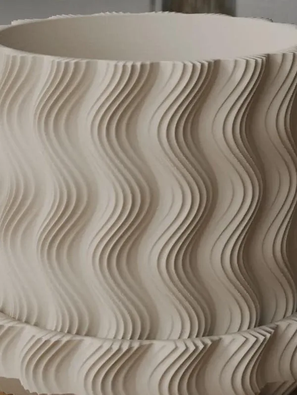 Wavy Ribbed 3D Printed Planter with Saucer, photo 4