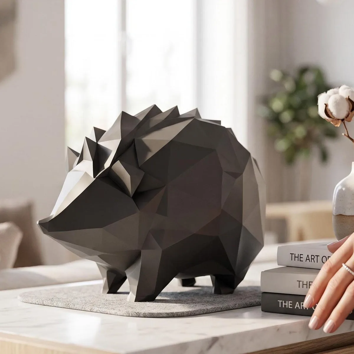 Low Poly 3D Printed Hedgehog Sculpture - handmade by HappyLayer