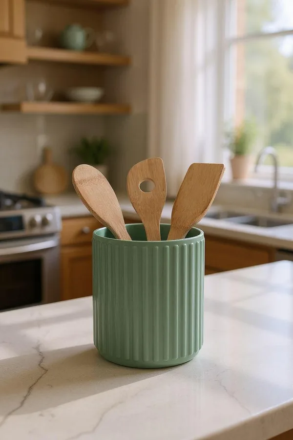 Ribbed Utensil Holder Crock by HappyLayer