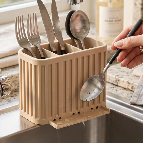 3-Compartment Japandi Cutlery Drainer by HappyLayer