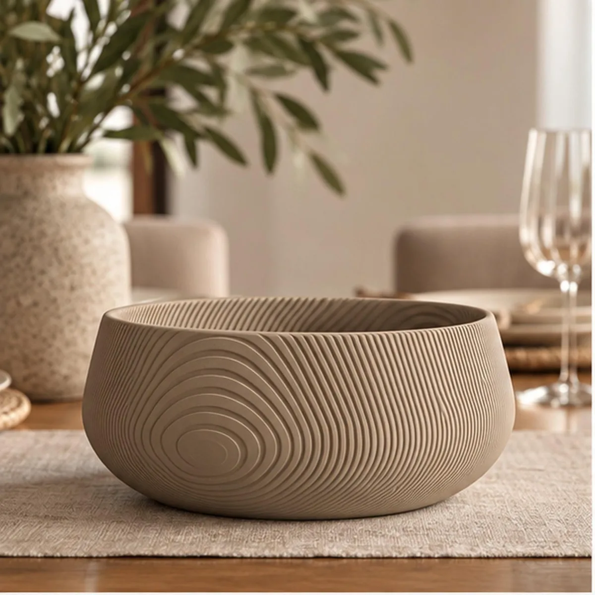 3D Printed Beige Contour Bowl - handmade by HappyLayer