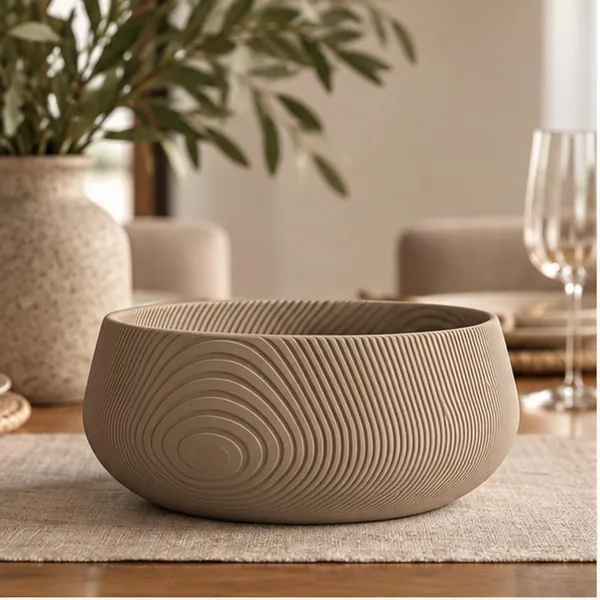 3D Printed Beige Contour Bowl by HappyLayer