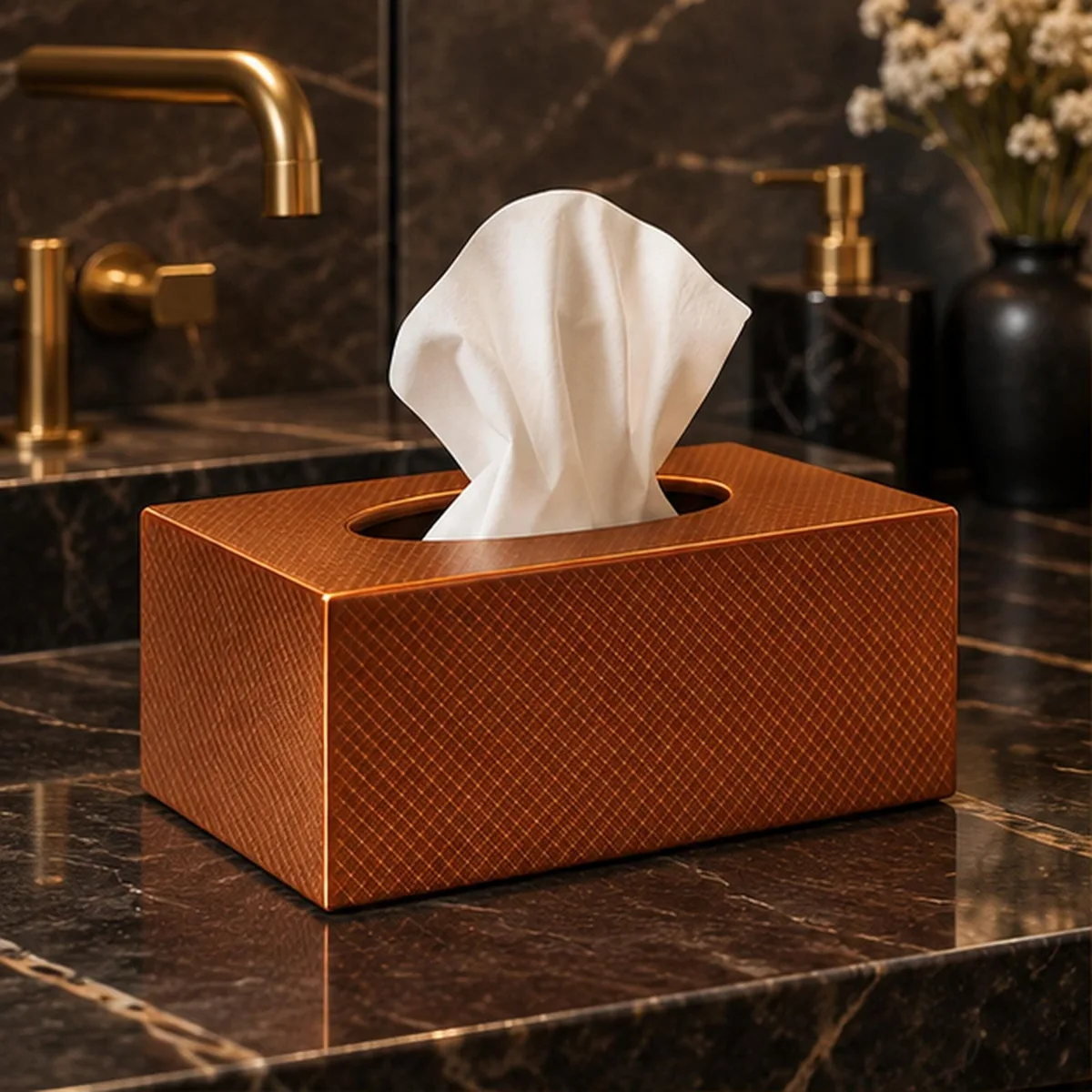 Textured Copper Tissue Box Cover - handmade by HappyLayer
