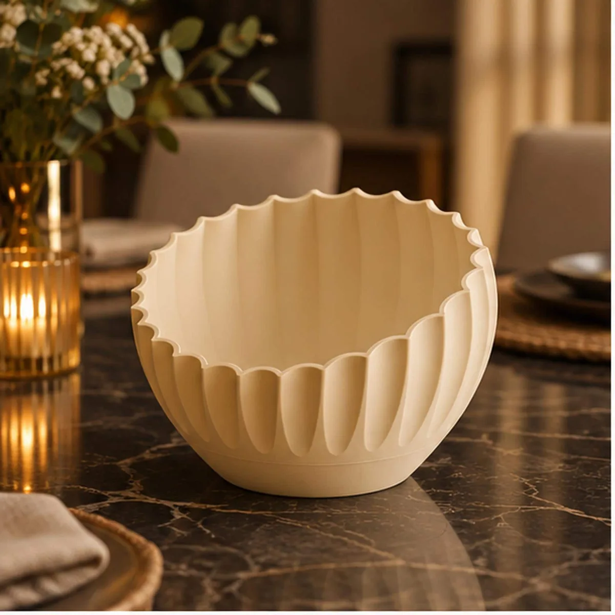 Ivory Pleated Sculptural Bowl - handmade by HappyLayer
