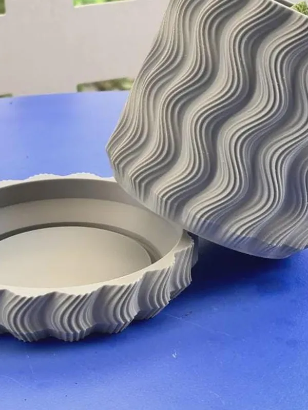 Wavy Ribbed 3D Printed Planter with Saucer, photo 2